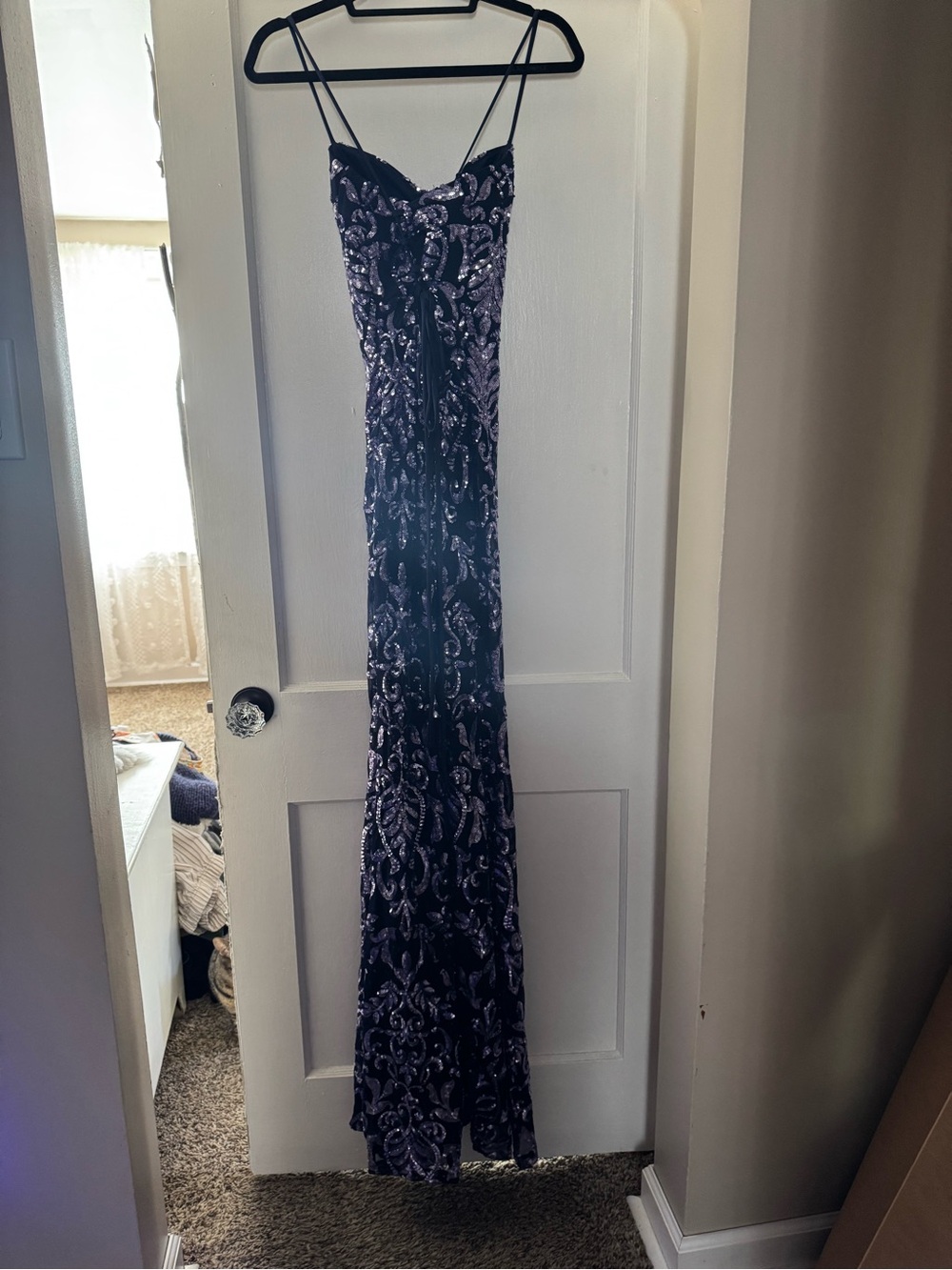 Windsor purple and Silver Spaghetti-Strap Sequin Gown nwot never altered - Picture 2 of 6